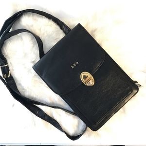 Lillian Vernon Black Cowhide Genuine Leather Journalist Crossbody